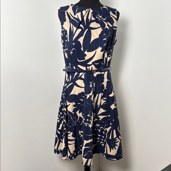 Dress Barn Women Midi Dress Blue and Cream Sleeveless A-line Office Career - Picture 4 of 9